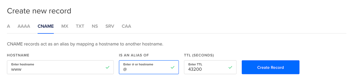 Edit CNAME if you need to set aliases.
