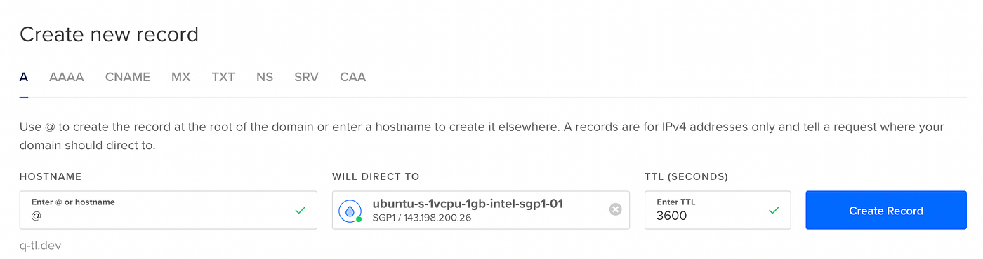 Edit A record to the final IP address of your server.