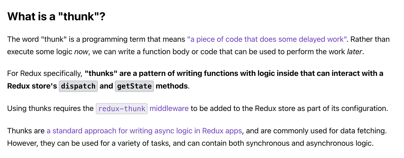 Screenshot, thunk in Redux doc