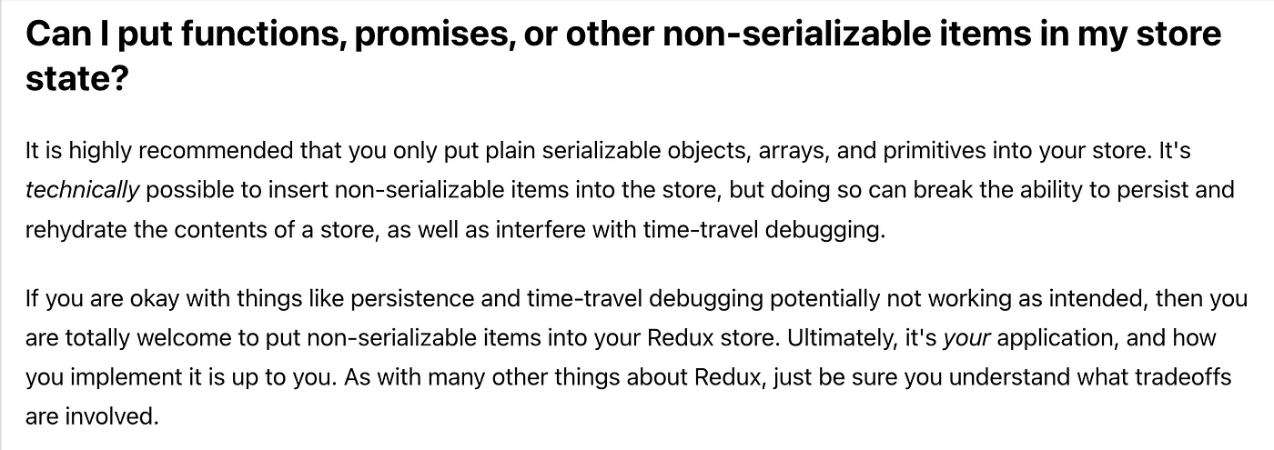Screenshot, non-serializable in Redux doc